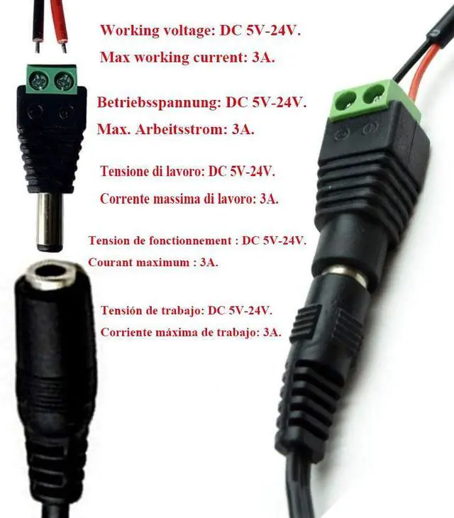 Alt view image 6 of 6 - 5.5mm x 2.1mm DC Barrel Jack Connector - 12V/5V-24V Adapter with Female Socket & Male Plug - DIY DC Terminal Connector for CCTV Camera, LED Strip Light & More (5 Female + 5 Male)