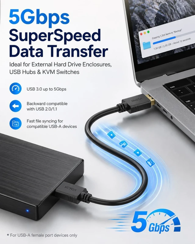 Alt view image 3 of 7 - USB to USB Cable 3.3FT, USB3.0 Type A to Type A Male to Male Cord 5Gbps Data Transfer for Laptop Cooling Pad, Hard Drive Enclosure, Hub, KVM Switch, Not for PC to PC or Video