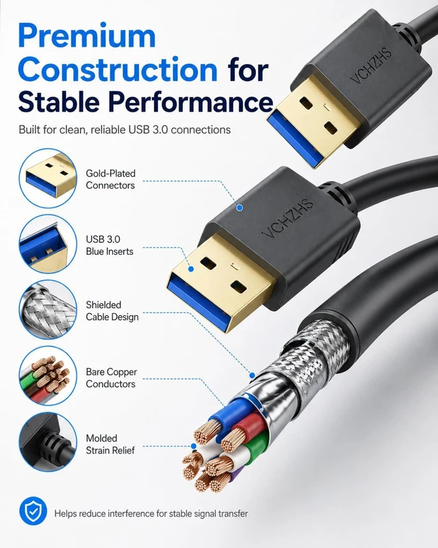 Alt view image 6 of 7 - USB to USB Cable 3.3FT, USB3.0 Type A to Type A Male to Male Cord 5Gbps Data Transfer for Laptop Cooling Pad, Hard Drive Enclosure, Hub, KVM Switch, Not for PC to PC or Video