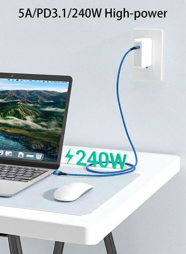 Alt view image 4 of 7 - 240W USB C to USB C Cable 10FT Blue, iPhone 15 Fast Charging Cable, Long Braided Type C Cord for MacBook Pro, iPhone 15Pro/15Plus/15ProMax, iPad Pro/Air, Samsuang Galaxy S24 S23, Switch,PS5 (USB 2.0)