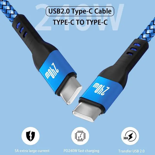Alt view image 6 of 7 - 240W USB C to USB C Cable 10FT Blue, iPhone 15 Fast Charging Cable, Long Braided Type C Cord for MacBook Pro, iPhone 15Pro/15Plus/15ProMax, iPad Pro/Air, Samsuang Galaxy S24 S23, Switch,PS5 (USB 2.0)