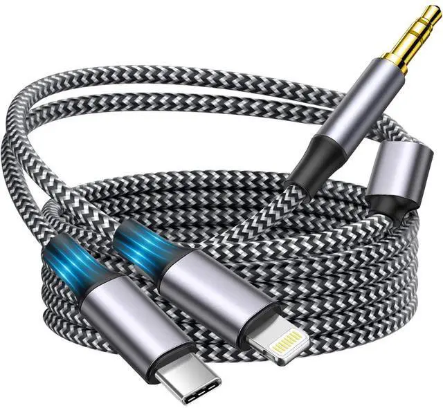 Main image of Apple MFi Certified Aux Cord for iPhone, 2 in 1 USB-C & Lightning to 3.5mm Jack Audio Cable for iPhone 16 15 14 13 12 11 XS XR X 8 7 6 iPad to Car/Home Stereo/Headphone/Speaker (Silver)