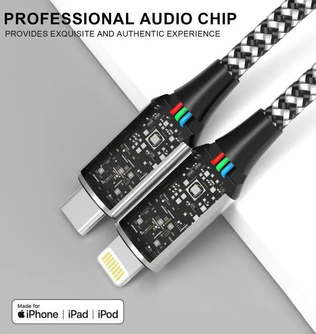 Alt view image 2 of 7 - Apple MFi Certified Aux Cord for iPhone, 2 in 1 USB-C & Lightning to 3.5mm Jack Audio Cable for iPhone 16 15 14 13 12 11 XS XR X 8 7 6 iPad to Car/Home Stereo/Headphone/Speaker (Silver)