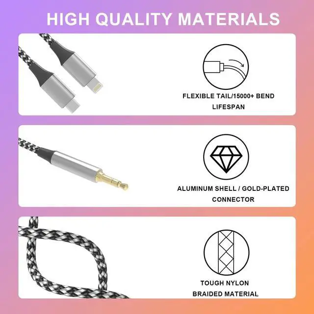 Alt view image 6 of 7 - Apple MFi Certified Aux Cord for iPhone, 2 in 1 USB-C & Lightning to 3.5mm Jack Audio Cable for iPhone 16 15 14 13 12 11 XS XR X 8 7 6 iPad to Car/Home Stereo/Headphone/Speaker (Silver)