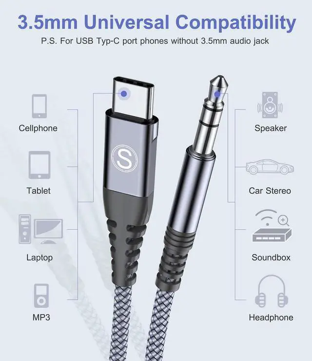 Alt view image 4 of 7 - USB Type C to 3.5mm Audio Aux Cable 4ft USB C to 3.5mm Headphone Car Stereo Speaker Aux Cable for iPhone 17 16 15 MacBook iPad Pro Air, Galaxy S26 S25 S24 S23 S22 S21 Note Flip Fold Pixel LG Moto