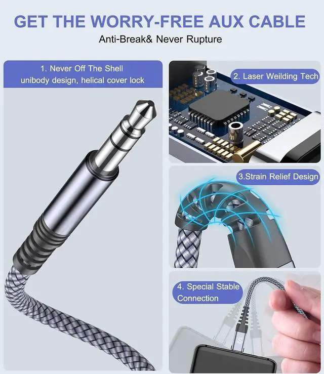 Alt view image 2 of 7 - USB Type C to 3.5mm Audio Aux Cable 4ft USB C to 3.5mm Headphone Car Stereo Speaker Aux Cable for iPhone 17 16 15 MacBook iPad Pro Air, Galaxy S26 S25 S24 S23 S22 S21 Note Flip Fold Pixel LG Moto