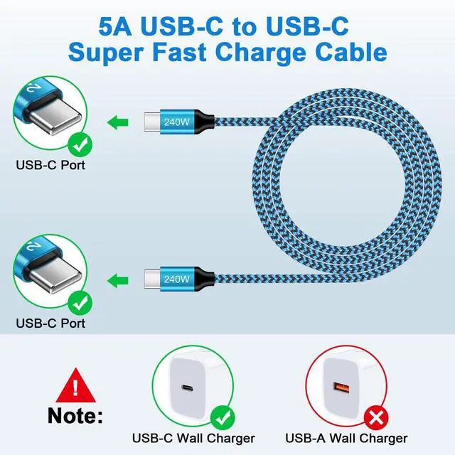Alt view image 2 of 7 - USB C to USB C Fast Charging Cable 240W Usb-C Charge Cable for iPhone 17 Pro Max/17e/Air/17, 6ft 2Pack Type C Charger Car Power Cord for iPhone 16 Pro Max 16e 15 Plus Samsung Galaxy S26 Ultra S25 Edge