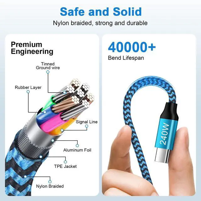 Alt view image 4 of 7 - USB C to USB C Fast Charging Cable 240W Usb-C Charge Cable for iPhone 17 Pro Max/17e/Air/17, 6ft 2Pack Type C Charger Car Power Cord for iPhone 16 Pro Max 16e 15 Plus Samsung Galaxy S26 Ultra S25 Edge