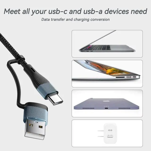 Alt view image 2 of 7 - USB A Type C to Multi USB Cable Adapter(1 FT),USBC TypeA Male Expands 3 Female USB 2.0 Splitter Adapter,MultiPort USB Hub for Laptop,PC,MacBook,iPhone 16 15,iPad(Aluminum,Grey)