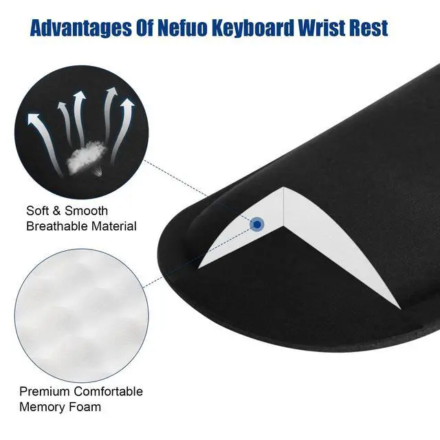 Alt view image 3 of 7 - Keyboard Wrist Rest, Gel Memory Foam Keyboard Pad with Wrist Support for Easy Typing & Pain Relief, Comfortable Keyboard Rest Suit for Computer, Laptop, Office & Home (Black)