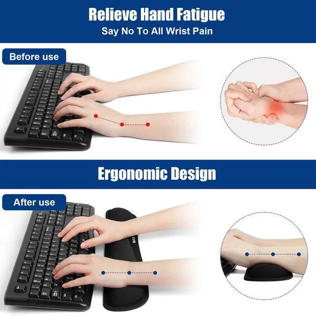 Alt view image 5 of 7 - Keyboard Wrist Rest, Gel Memory Foam Keyboard Pad with Wrist Support for Easy Typing & Pain Relief, Comfortable Keyboard Rest Suit for Computer, Laptop, Office & Home (Black)
