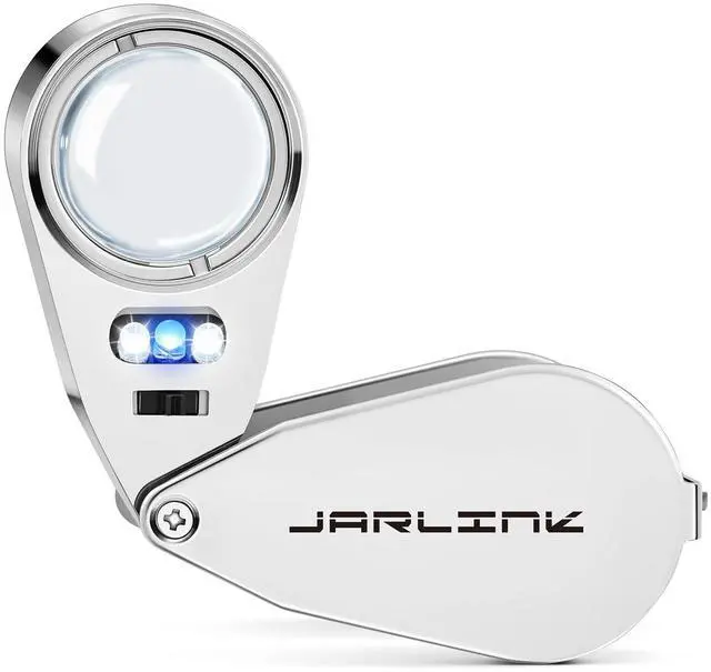 Main image of 40X Jewelers Loupe Magnifier with Metal Construction, LED/UV Illuminated Magnifying Glass Foldable for Gems, Jewelry, Coins, Stamps