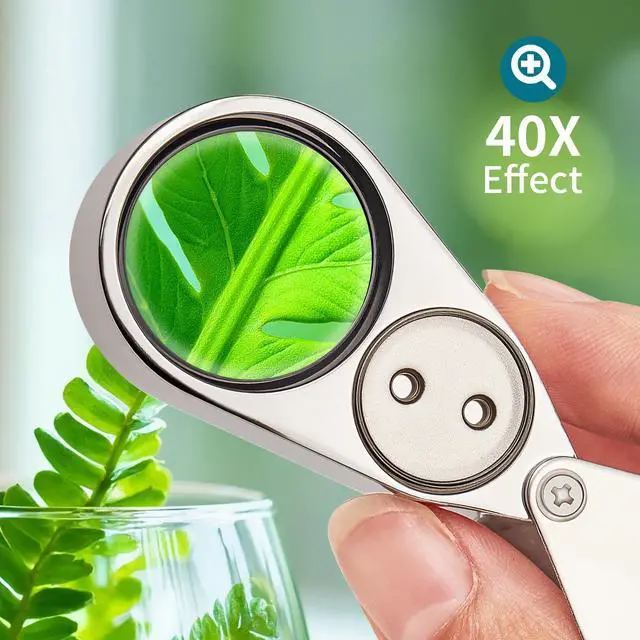 Alt view image 4 of 7 - 40X Jewelers Loupe Magnifier with Metal Construction, LED/UV Illuminated Magnifying Glass Foldable for Gems, Jewelry, Coins, Stamps