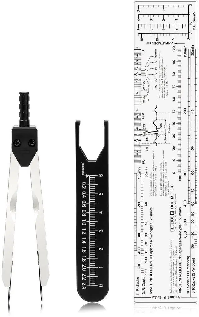 Main image of EKG Caliper and Ruler Combination Set, Electrocardiogram Divider for Nursing, Metal ECG Caliper Electrocardiography Measuring Tool for Doctors, Nurses, Medical Student Rhythm Strip Interpretation