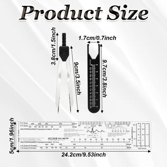 Alt view image 4 of 7 - EKG Caliper and Ruler Combination Set, Electrocardiogram Divider for Nursing, Metal ECG Caliper Electrocardiography Measuring Tool for Doctors, Nurses, Medical Student Rhythm Strip Interpretation