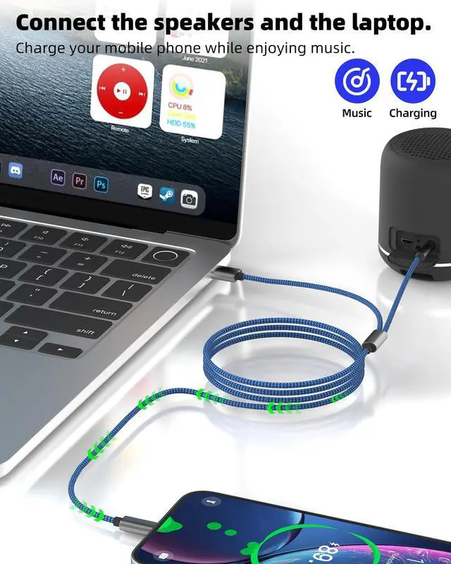Alt view image 2 of 7 - Lightning to AUX Headphone Cable 1.2M(2in1) 3.5mm Jack USB Charging Adapter for iPhone 14 13 12 Pro Max Splitter for Apple Connector for iPad Speaker Stereo Earphone Charging Plug Car Accessories