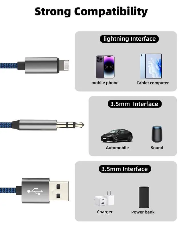 Alt view image 7 of 7 - Lightning to AUX Headphone Cable 1.2M(2in1) 3.5mm Jack USB Charging Adapter for iPhone 14 13 12 Pro Max Splitter for Apple Connector for iPad Speaker Stereo Earphone Charging Plug Car Accessories