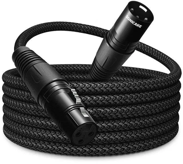Main image of XLR Microphone Cable Male to Female 3 Pin Nylon Braided for Studio Recording and Live Production 6 Feet/2M, Black