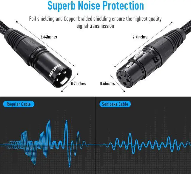 Alt view image 2 of 6 - XLR Microphone Cable Male to Female 3 Pin Nylon Braided for Studio Recording and Live Production 6 Feet/2M, Black