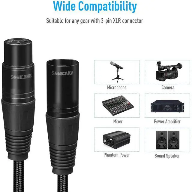 Alt view image 4 of 6 - XLR Microphone Cable Male to Female 3 Pin Nylon Braided for Studio Recording and Live Production 6 Feet/2M, Black