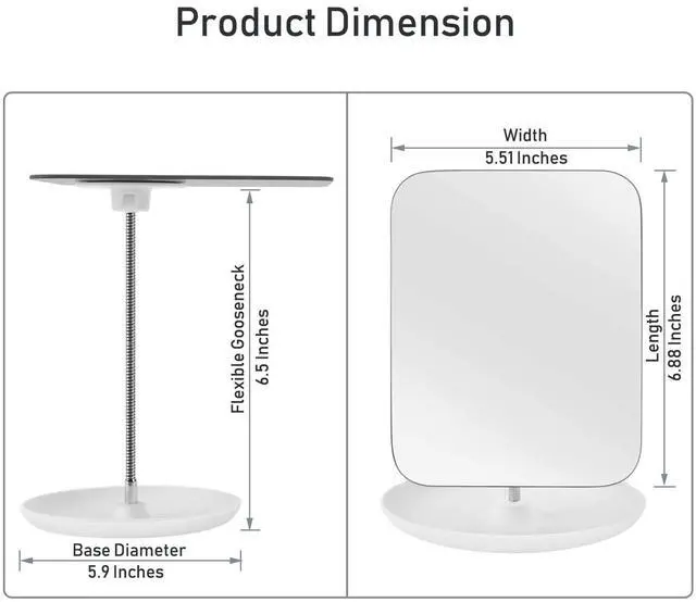 Alt view image 2 of 7 - Table Vanity Mirror with Stand - Makeup Mirror for Desk - Adjustable Flexible Gooseneck, 360°Rotation Folding Portable Bathroom Shaving Cosmetic Mirror Square