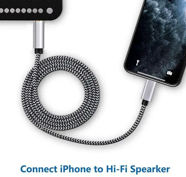 Alt view image 4 of 7 - Aux Cord for iPhone, Lightning to 3.5 mm AUX Cable for Car Stereo, Speaker, Headphone, Auxiliary Audio Jack Cable Compatible with iPhone 14 13 12 11 XS XR X 8 7 SE, 3.3FT (Silver)
