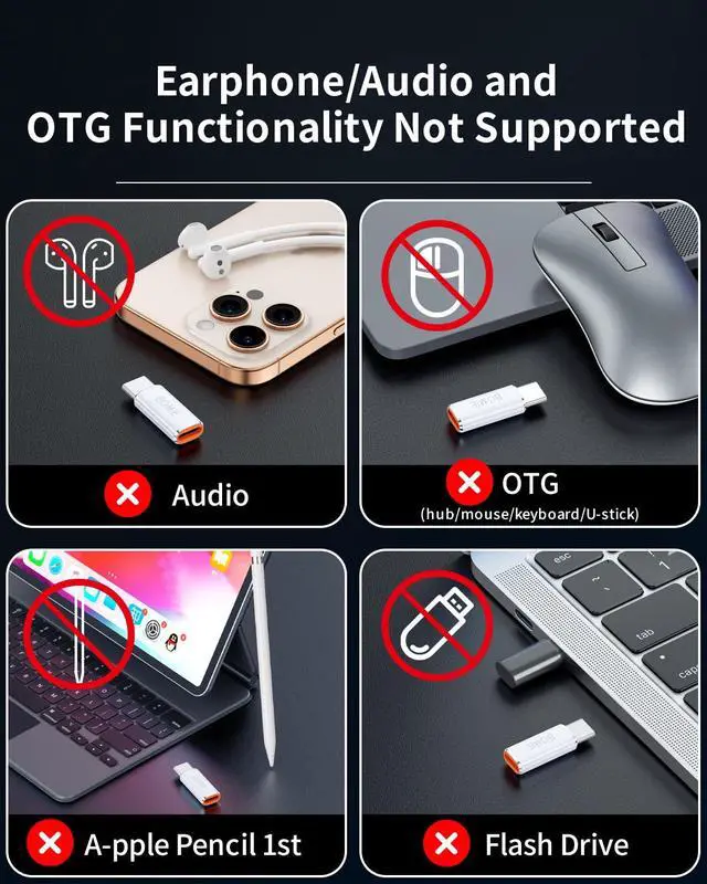 Alt view image 4 of 7 - 8-Pin to USB C Adapter 4 Pack,27W PD Fast Charging 480Mbps Data Transfer,USB Type C to 8 Pin Converter Compatible with Phone 15/16/17 Series,Pad Pro,Ga-laxy,Not for Headphones/OTG/Flash Drive/Pencil