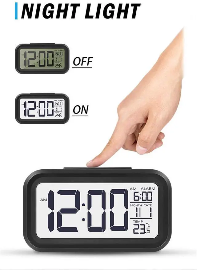 Alt view image 4 of 7 - LED Digital Alarm Clock Backlight Snooze Mute Calendar Desktop Electronic Bcaklight Table Clocks Desktop Clock (Black)