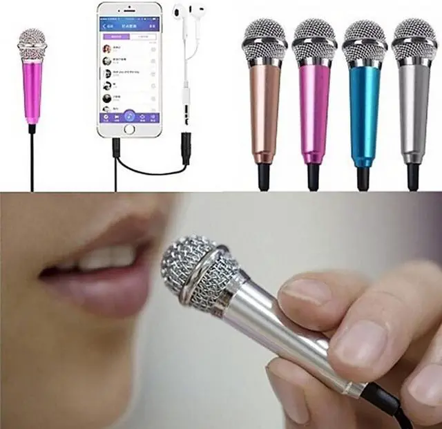 Alt view image 5 of 5 - Mini Portable Vocal Instrument Microphone for Mobile Phone Laptop Notebook 3.5mm Universal Wire Connect Karaoke Metallic Mini Microphone for Cell Phone PC Silver