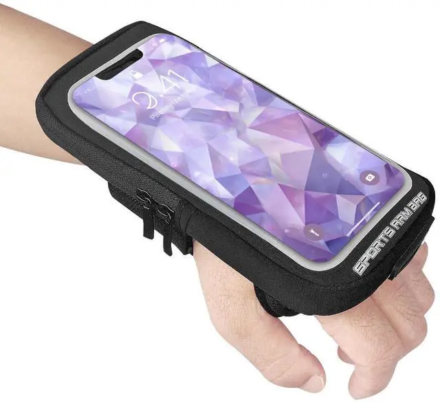 Main image of Wristband Phone Holder for Running - Forearm Phone Armbands - Running Armband with Card Slot for iPhone Pro Max Plus 17/16/15/14/13 Pro Max Samsung Galaxy S23/S22, Cell Phone Holder up to 7" (Black)