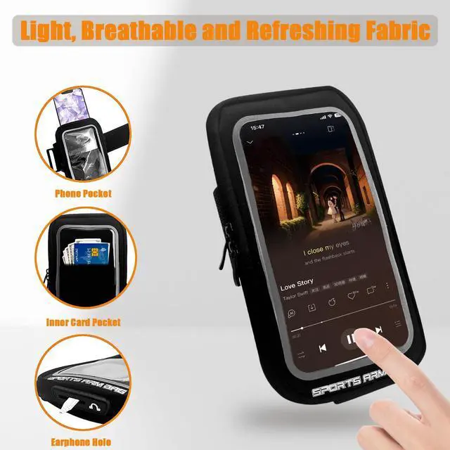 Alt view image 4 of 6 - Wristband Phone Holder for Running - Forearm Phone Armbands - Running Armband with Card Slot for iPhone Pro Max Plus 17/16/15/14/13 Pro Max Samsung Galaxy S23/S22, Cell Phone Holder up to 7" (Black)
