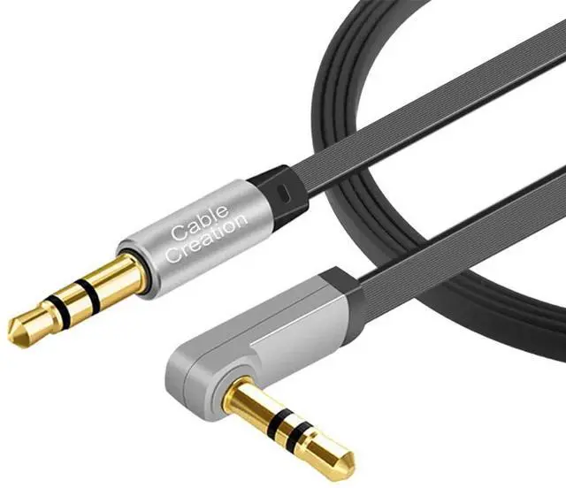 Main image of Aux Cable, 6FT/1.8M Flat 3.5mm Auxiliary Audio Stereo Cord 90 Degree Right Angle Compatible with Car, Home Stereos, , iPod iPhone iPad, Smartphone, MP3 Player, Black