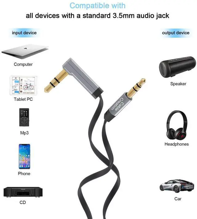 Alt view image 7 of 7 - Aux Cable, 6FT/1.8M Flat 3.5mm Auxiliary Audio Stereo Cord 90 Degree Right Angle Compatible with Car, Home Stereos, , iPod iPhone iPad, Smartphone, MP3 Player, Black