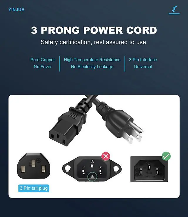 Alt view image 3 of 7 - 3 Prong AC Power Cord Cable Compatible with IPowerXL Smokeless Grill, Rice Cooker, Power Quick Pot, Soy Milk Maker, and More Kitchen Appliances (3 FT 10 Amps 125 Volts 10A 125V 18AWG)