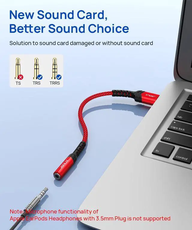 Alt view image 2 of 7 - USB to 3.5mm Jack Audio AdapterUSB to Audio Jack Adapter Headset TRRS 4-Pole Female, External Stereo Sound Card for Headphone, Mac, PS4, PC, Laptop, Desktops and More -Grey/0.6FT