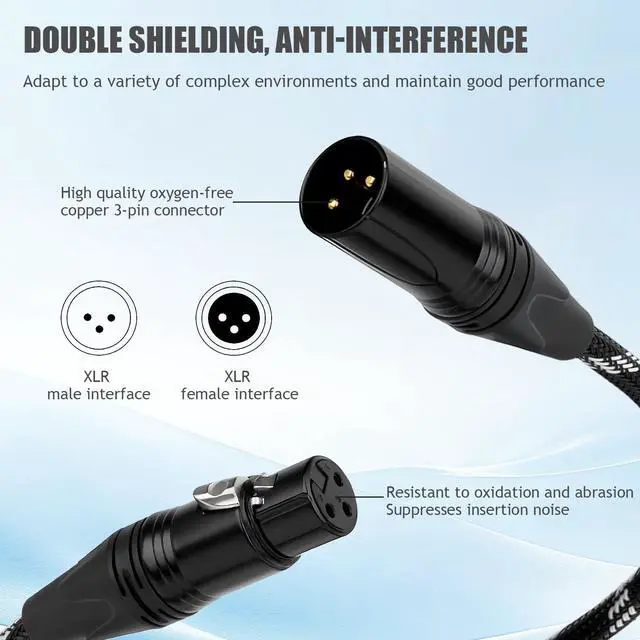 Alt view image 4 of 7 - Pro XLR Cables - 1 Pack: 6ft Quad-Core Twisted Dual-Shielded Nylon-Braided Oxygen-Free Copper (OFC) 3-Pin Male-to-Female Microphone Cables