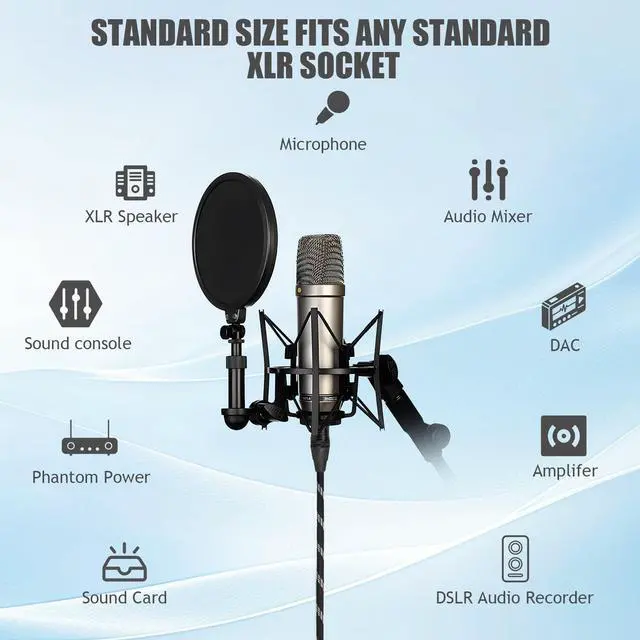 Alt view image 6 of 7 - Pro XLR Cables - 1 Pack: 6ft Quad-Core Twisted Dual-Shielded Nylon-Braided Oxygen-Free Copper (OFC) 3-Pin Male-to-Female Microphone Cables