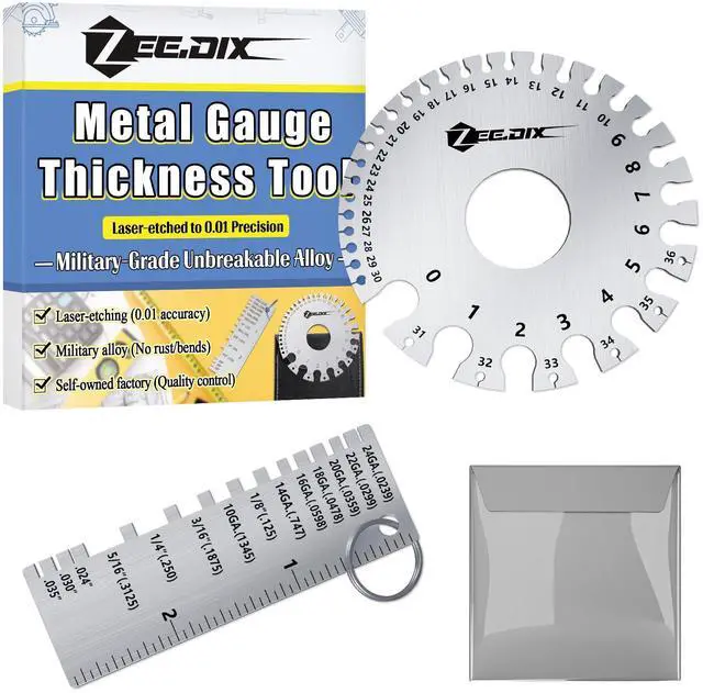 Main image of Wire Gauge Measuring Tool (2 Pcs) - Round Dual Sided Metal Sheet Gage & Metal Sheet Thickness Gauge, Stainless Sheet Wire Size Chart & Welding Measurement Tool