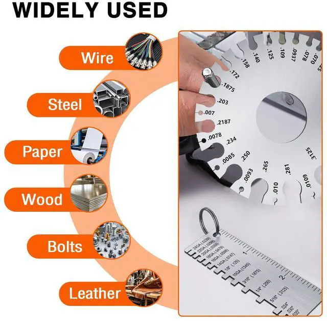 Alt view image 5 of 7 - Wire Gauge Measuring Tool (2 Pcs) - Round Dual Sided Metal Sheet Gage & Metal Sheet Thickness Gauge, Stainless Sheet Wire Size Chart & Welding Measurement Tool