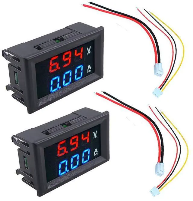 Main image of 2pcs 0.28" Digital Voltmeter Ammeter DC 100V 10A Amp Voltage Current Meter Tester 0.28 Inch 3 Bits Blue + Red Dual LED Display Panel with Connect Wires