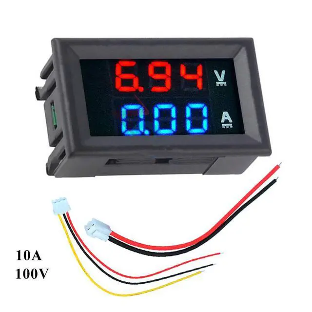 Alt view image 2 of 6 - 2pcs 0.28" Digital Voltmeter Ammeter DC 100V 10A Amp Voltage Current Meter Tester 0.28 Inch 3 Bits Blue + Red Dual LED Display Panel with Connect Wires