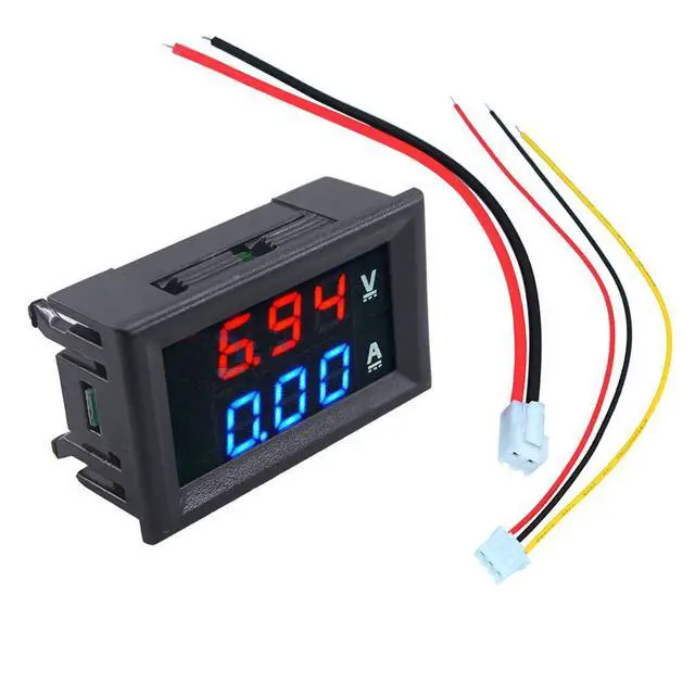 Alt view image 3 of 6 - 2pcs 0.28" Digital Voltmeter Ammeter DC 100V 10A Amp Voltage Current Meter Tester 0.28 Inch 3 Bits Blue + Red Dual LED Display Panel with Connect Wires