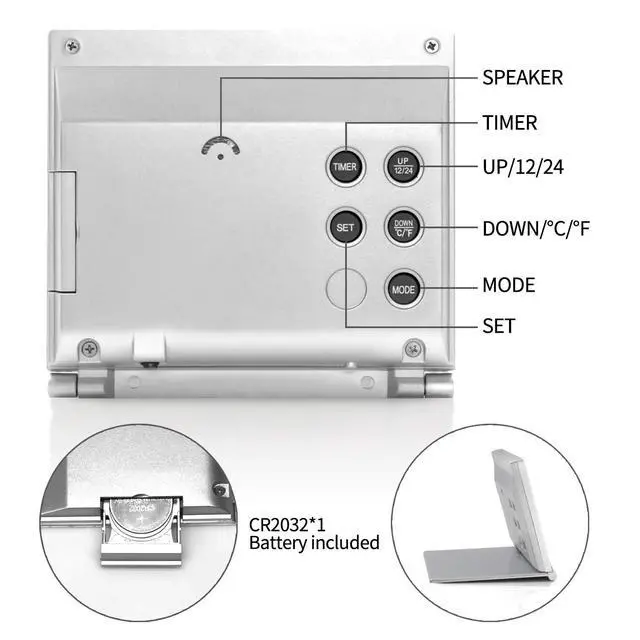 Alt view image 3 of 7 - Digital Travel Alarm Clock with Backlight - Foldable Calendar Temperature Timer LCD Clock with Snooze Mode - Large Number Display, Battery Operated - Compact Desk Clock