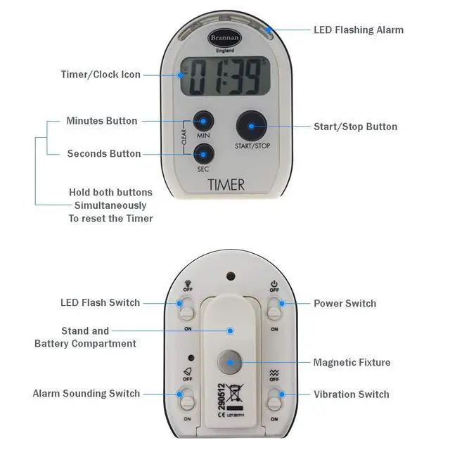 Alt view image 2 of 6 - Visual Timer Multi Function with Vibrating Audible and Flashing Alarm - Seniors Countdown Timer Ideal for The Visually and Hearing Impaired