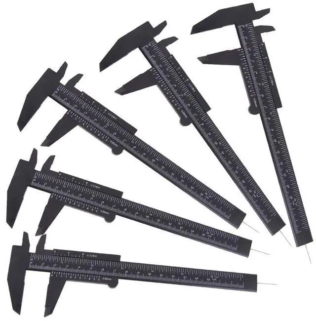 Main image of Plastic Vernier Caliper, 150mm Mini Caliper for School Students, Double Scale Caliper Jewelry Brow Sliding Gauge Ruler Measuring Tool 6Inch 5PCS(Black)