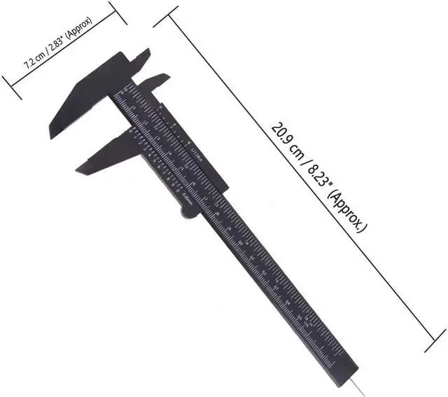 Alt view image 2 of 7 - Plastic Vernier Caliper, 150mm Mini Caliper for School Students, Double Scale Caliper Jewelry Brow Sliding Gauge Ruler Measuring Tool 6Inch 5PCS(Black)