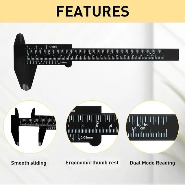 Alt view image 5 of 7 - Plastic Vernier Caliper, 150mm Mini Caliper for School Students, Double Scale Caliper Jewelry Brow Sliding Gauge Ruler Measuring Tool 6Inch 5PCS(Black)