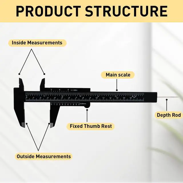 Alt view image 6 of 7 - Plastic Vernier Caliper, 150mm Mini Caliper for School Students, Double Scale Caliper Jewelry Brow Sliding Gauge Ruler Measuring Tool 6Inch 5PCS(Black)