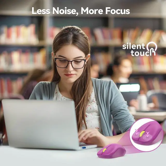 Alt view image 2 of 7 - Wireless Mouse for Laptop, 2.4G Silent Computer Mouse Quiet Click with 5 DPI Levels,Contoured Grip,Small Portable 30 Months Battery Cordless Mice for PC, Chromebook, Mac - Rose red