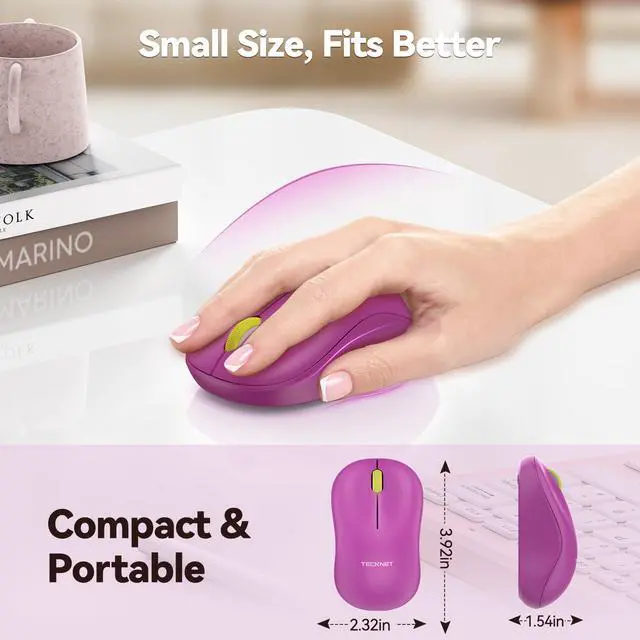 Alt view image 3 of 7 - Wireless Mouse for Laptop, 2.4G Silent Computer Mouse Quiet Click with 5 DPI Levels,Contoured Grip,Small Portable 30 Months Battery Cordless Mice for PC, Chromebook, Mac - Rose red